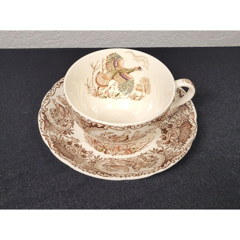 Wild Turkeys Windsor Ware Johnson Brothers Flat Cup & Saucer Set - Picture 2 of 11